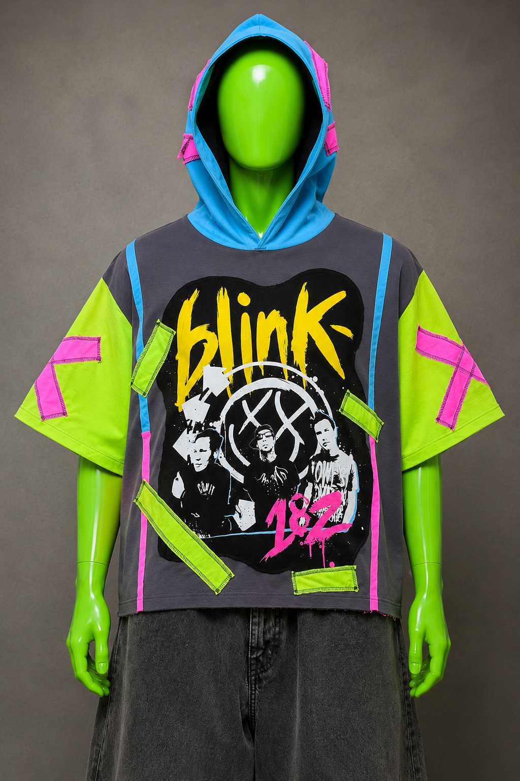 Blink 182 Reworked Hoodie – Neon Patchwork Streetwear | Y2K Grunge | One of One