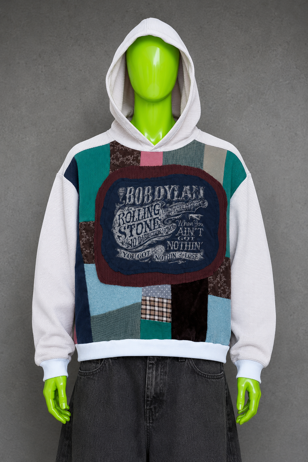 Bob Dylan Patchwork Hoodie – Indie Folk Aesthetic  | Reworked Unisex Streetwear