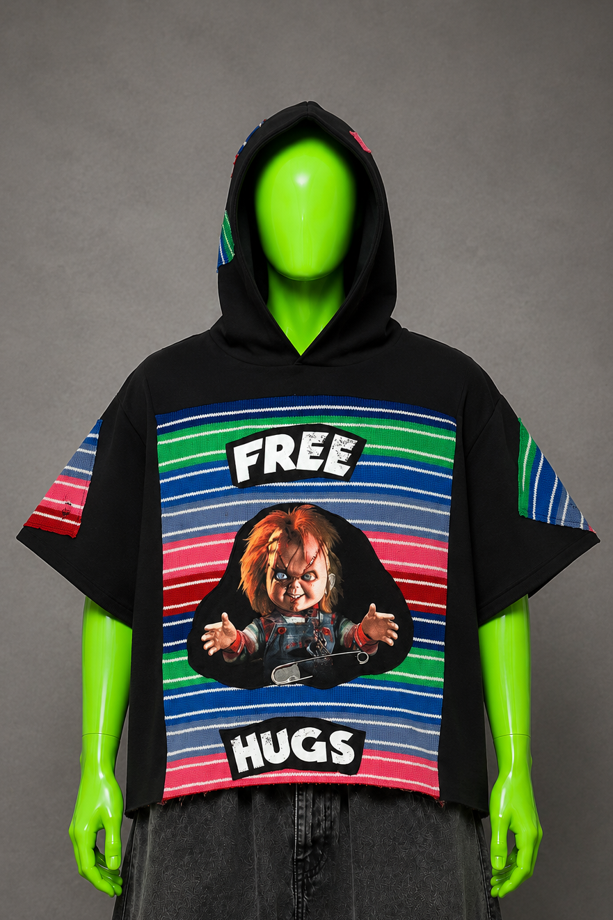 Chucky Free Hugs Halloween Handmade Custom Reworked Hoodie | XL | 1 of 1 Streetwear | Cut & Sew