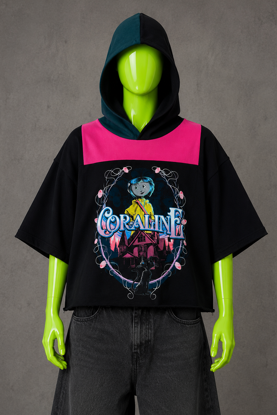 Coraline Halloween Reworked Patchwork Hoodie – Horrorcore Streetwear | Unisex