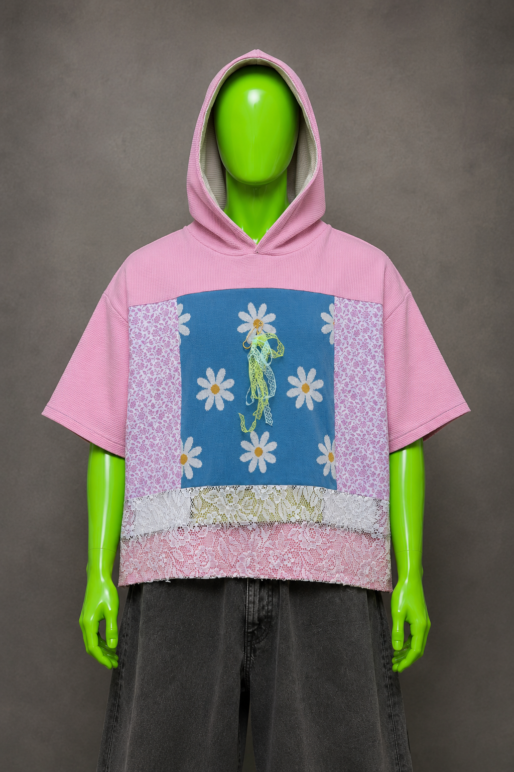 Floral Upcycled Distressed Hoodie – Cottage Core Streetwear | Y2K | Festival Fit
