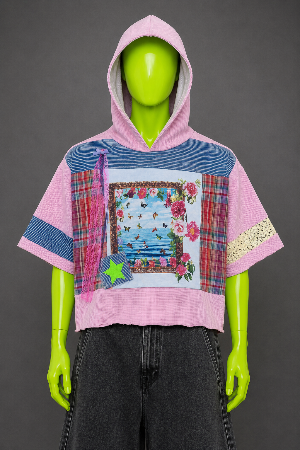 Cottagecore Floral Distressed Patchwork Hoodie – Vintage Streetwear | Y2K Alt
