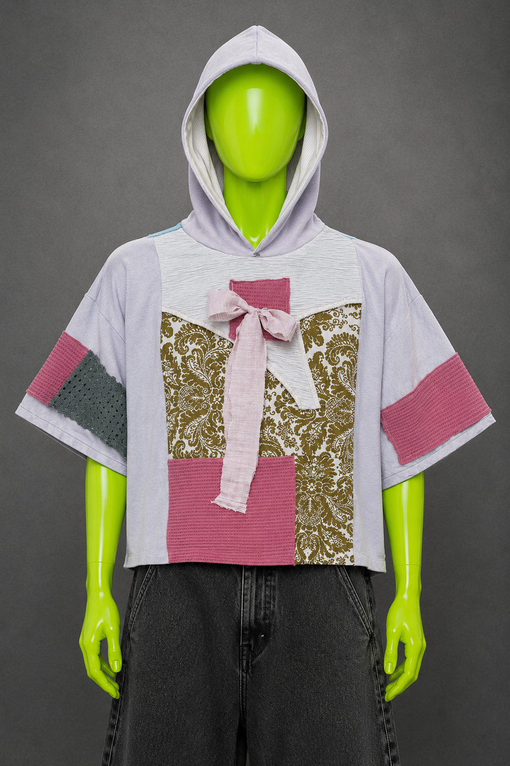 Cottagecore Textured Distressed Patchwork Hoodie – Y2K Streetwear | Folk Style