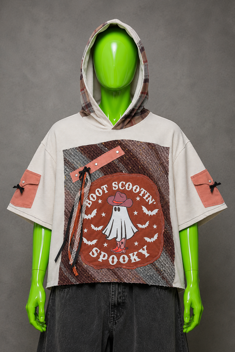 Country Ghost Upcycled Hoodie  – Festival Streetwear | Halloween Style | 1of1
