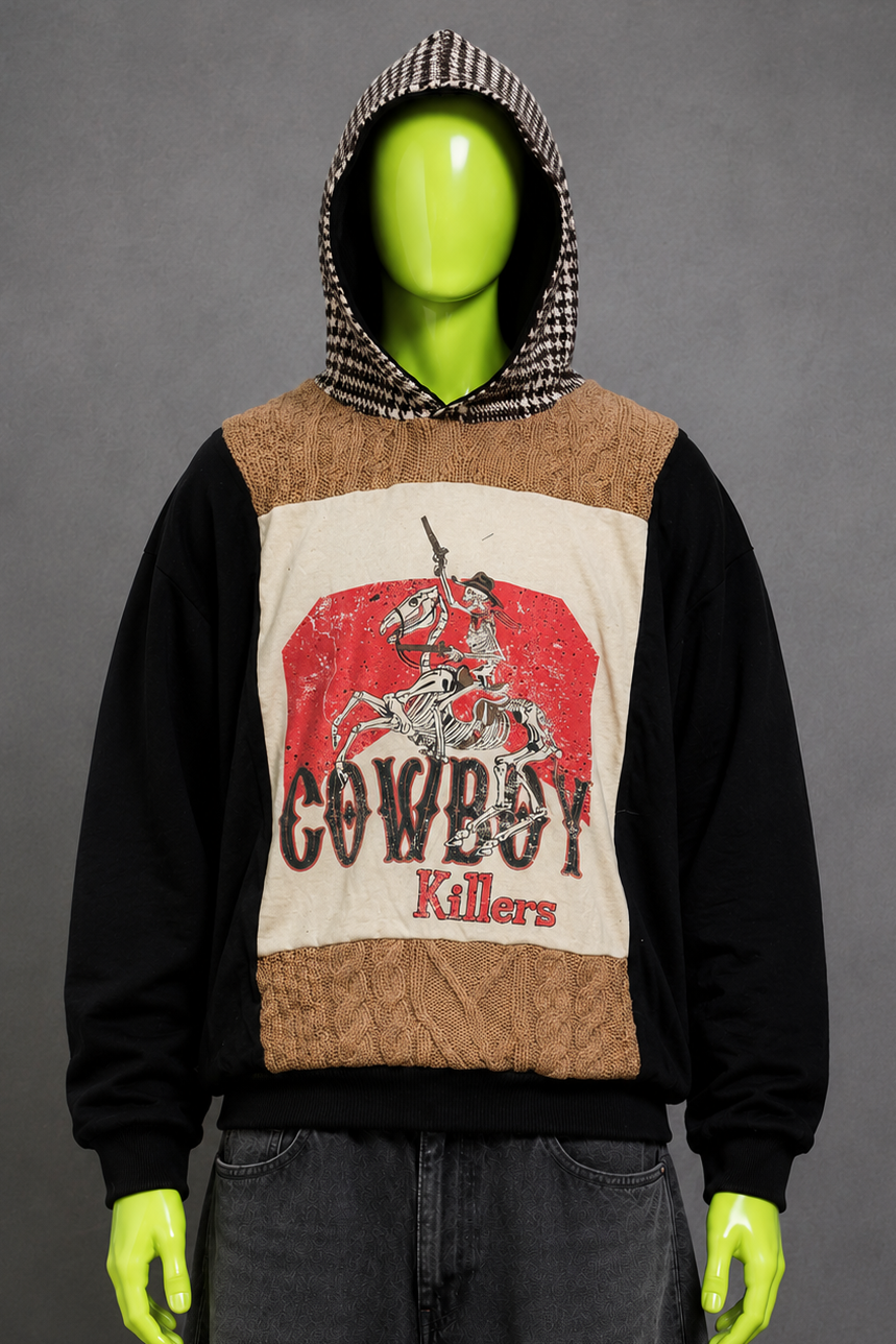 Cowboy Killers Oversized Patchwork Hoodie – Country Streetwear | Y2K Grunge