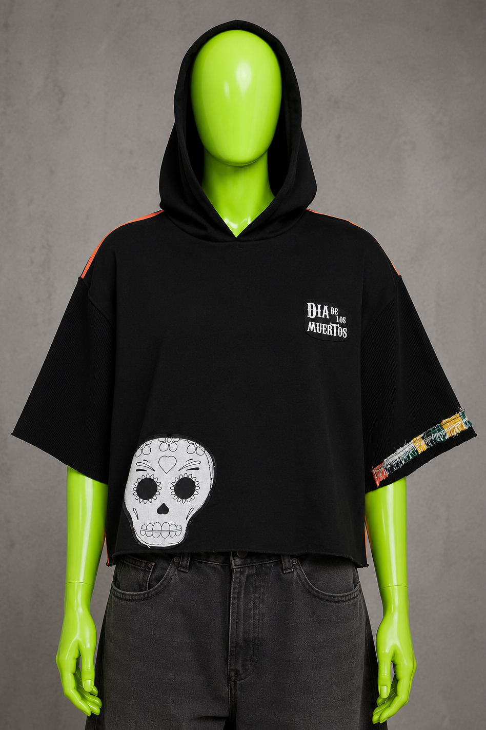 Día de los Muertos Reworked Patchwork Hoodie –  Horrorcore Streetwear | Unisex