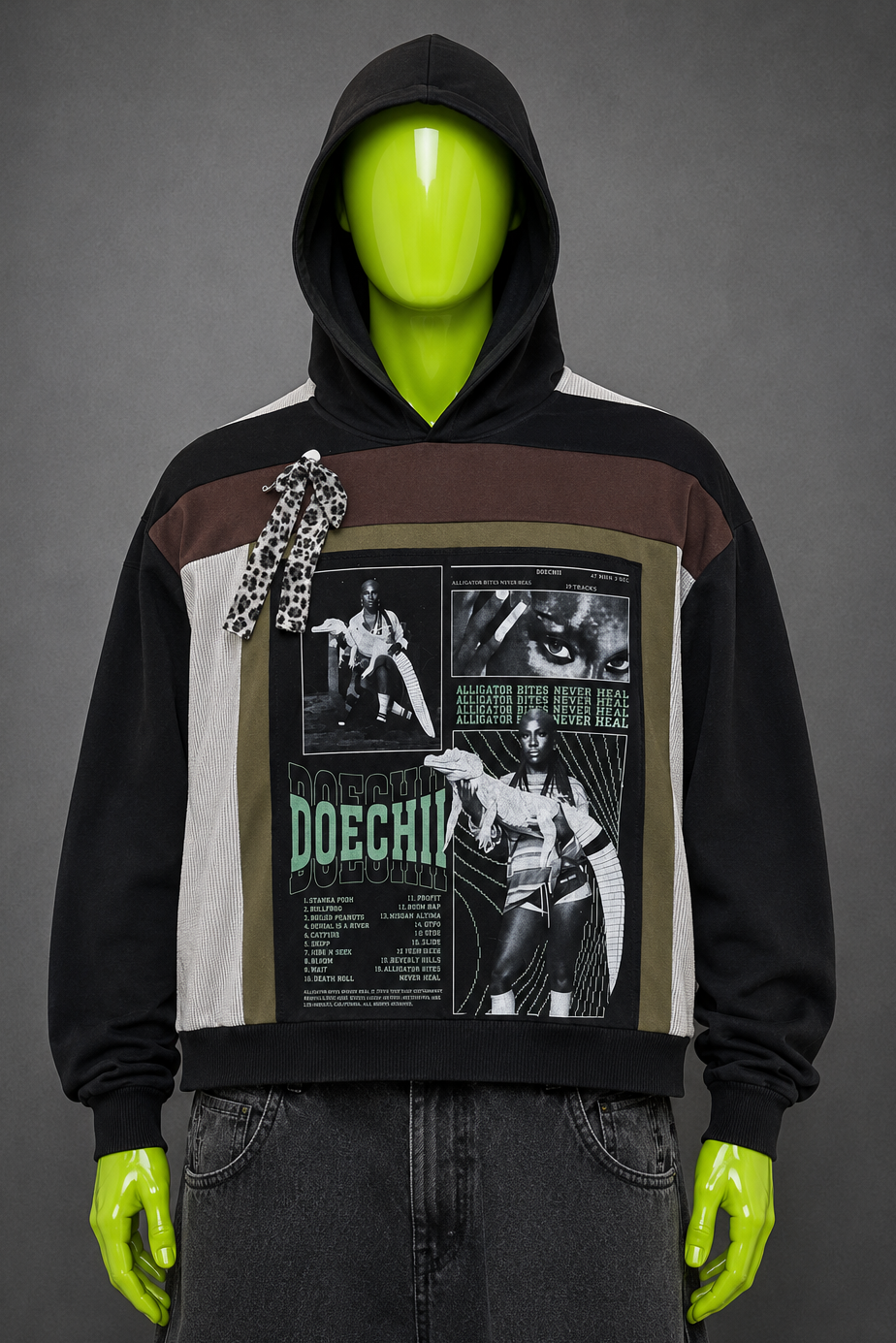 Doechi Distressed Patchwork Hoodie – Hip Hop R&B Streetwear | Y2K Alt | Unisex