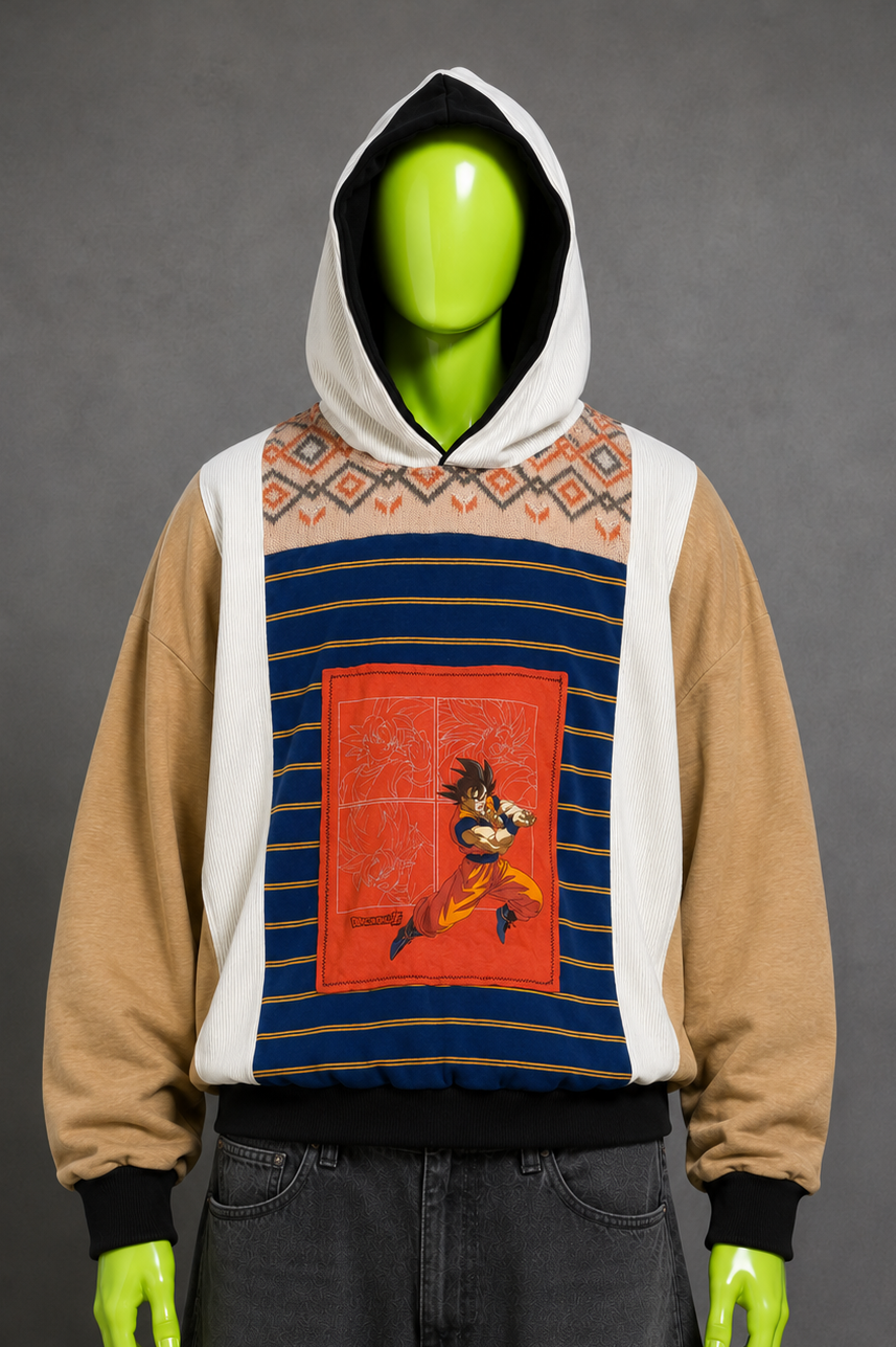 Dragon Ball Oversized Upcycled Hoodie – Cartoon Anime Streetwear | Y2K Grunge
