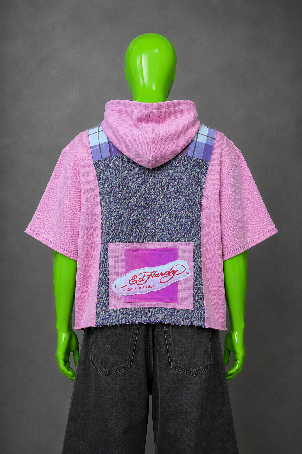 Vintage Ed Hardy Tattoo Wolf Patchwork Hoodie – Blinged Streetwear Reworked Y2K