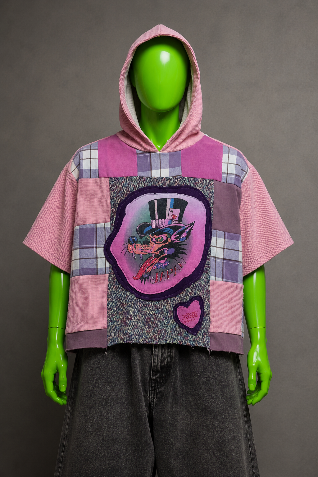 Vintage Ed Hardy Tattoo Wolf Patchwork Hoodie – Blinged Streetwear Reworked Y2K