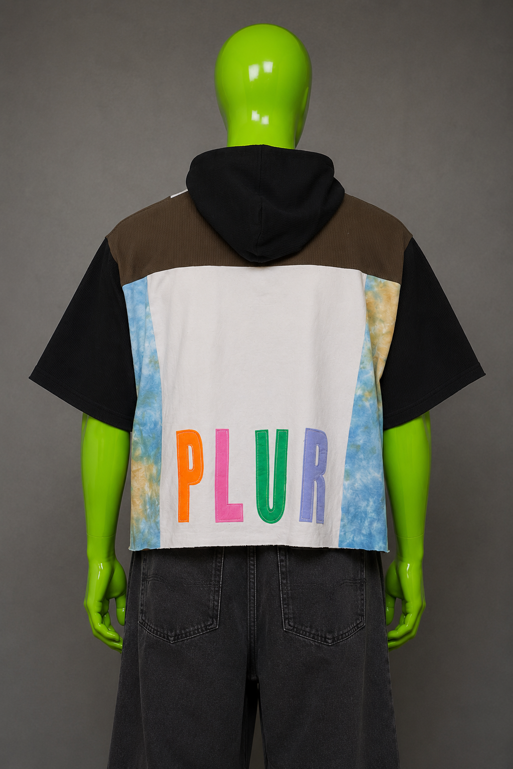 PLUR Mushroom Oversized Patchwork Hoodie – Rave Streetwear | Y2K Vibe | Unisex