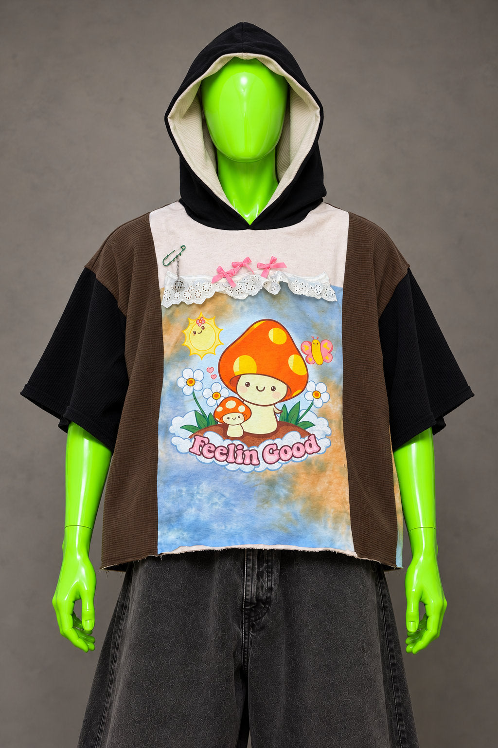 PLUR Mushroom Rave Festival Handmade Custom Reworked Hoodie | XL | 1 of 1 Streetwear | Cut & Sew