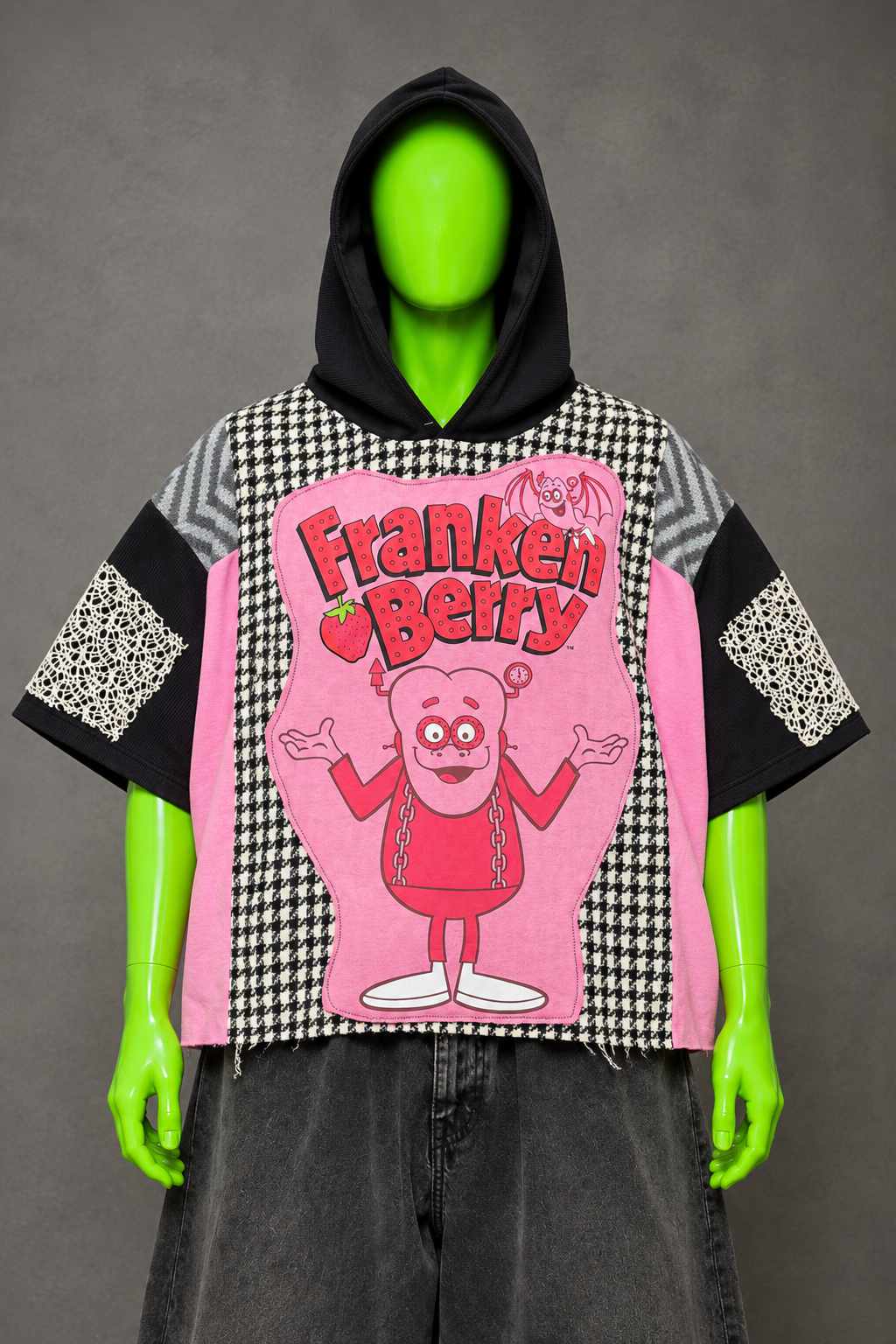Franken Berry Halloween Nostalgia  Handmade Custom Reworked Hoodie | XL | 1 of 1 Streetwear | Cut & Sew