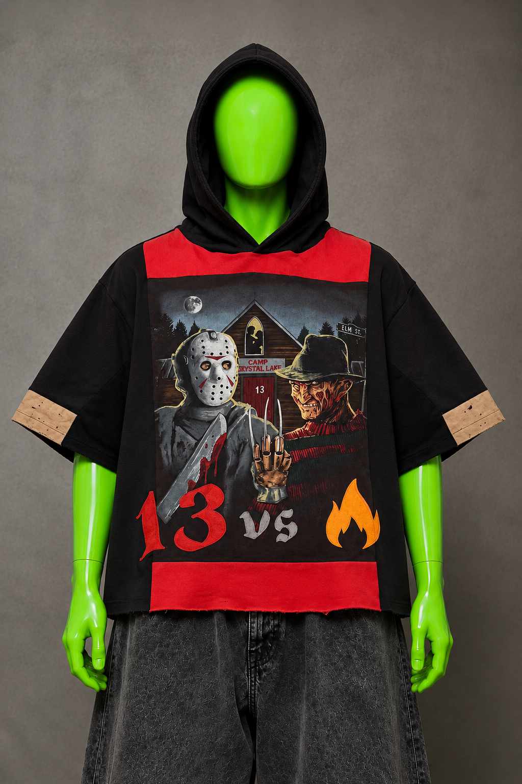 Freddy VS Jason Halloween Horror Handmade Custom Reworked Hoodie | XL | 1 of 1 Streetwear | Cut & Sew