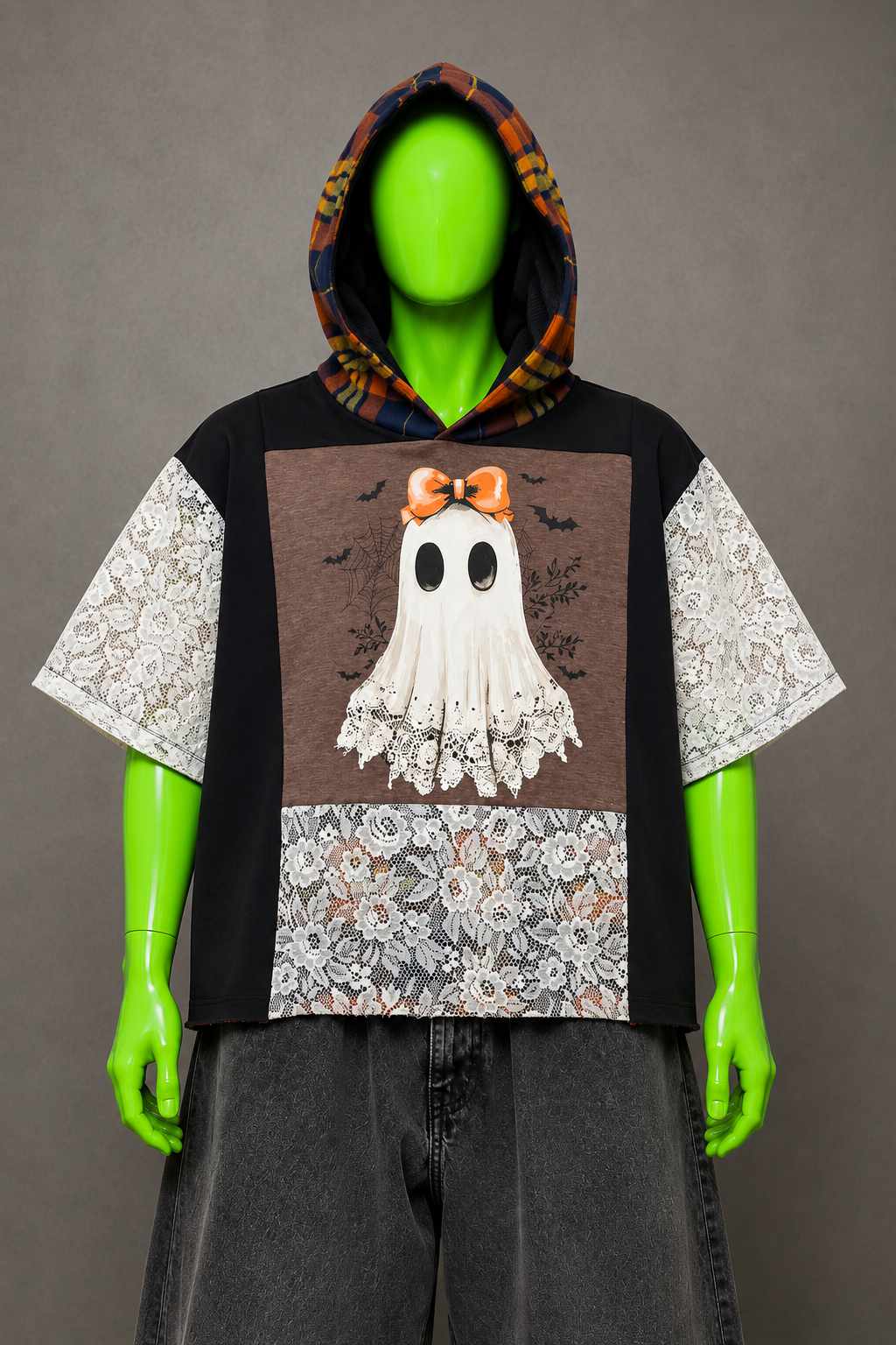 Boo Ghost Halloween Cottagecore Handmade Custom Reworked Hoodie | XL | 1 of 1 Streetwear | Cut & Sew