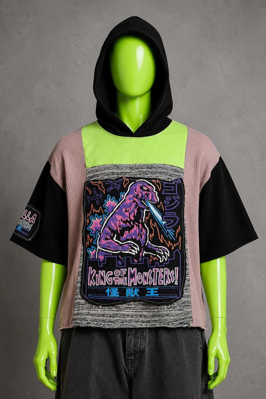 Godzilla Graphic Reworked Patchwork Hoodie –  Pop Culture Streetwear | Unisex