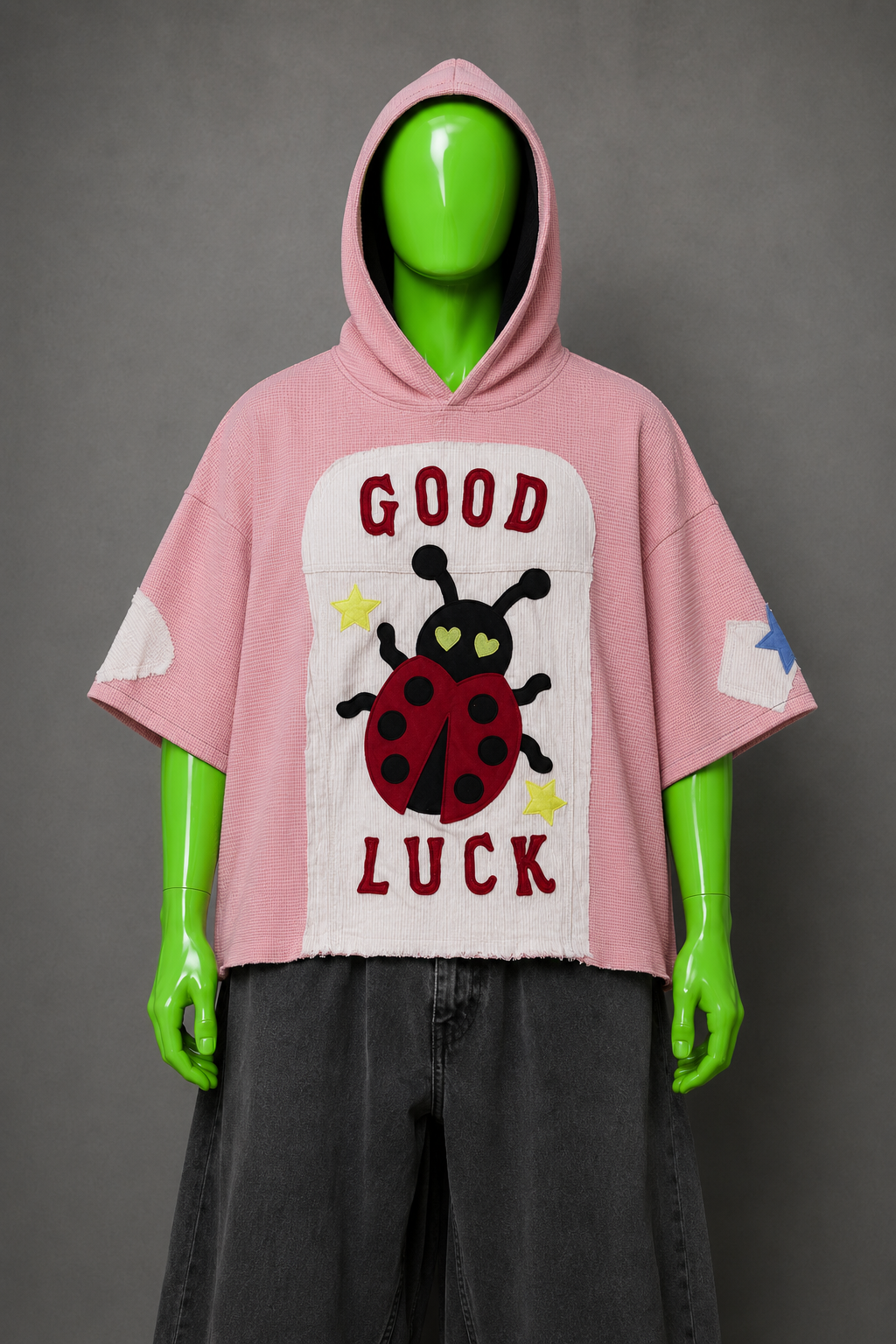 Good Luck Ladybug Upcycled Hoodie – Indie Folk Aesthetic | Streetwear Fit