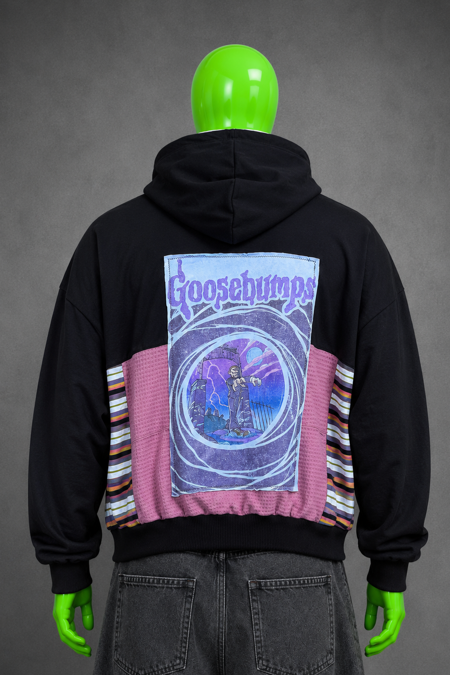 Goosebumps Patchwork Hoodie – Kidcore Aesthetic | Reworked Streetwear Fit | 1of1