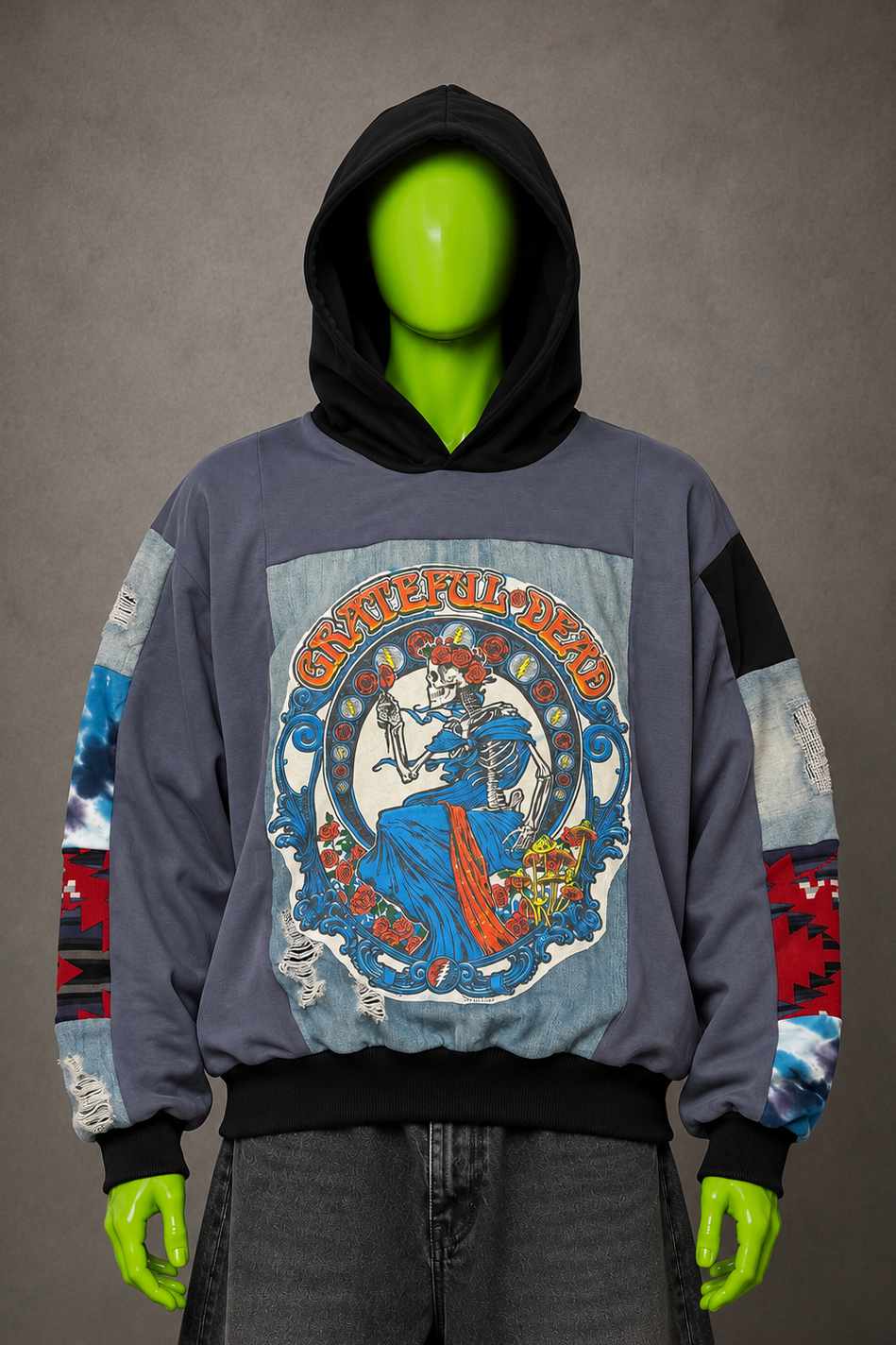 Grateful Dead Patchwork Handmade Custom Reworked Hoodie | XL | 1 of 1 Streetwear | Cut & Sew