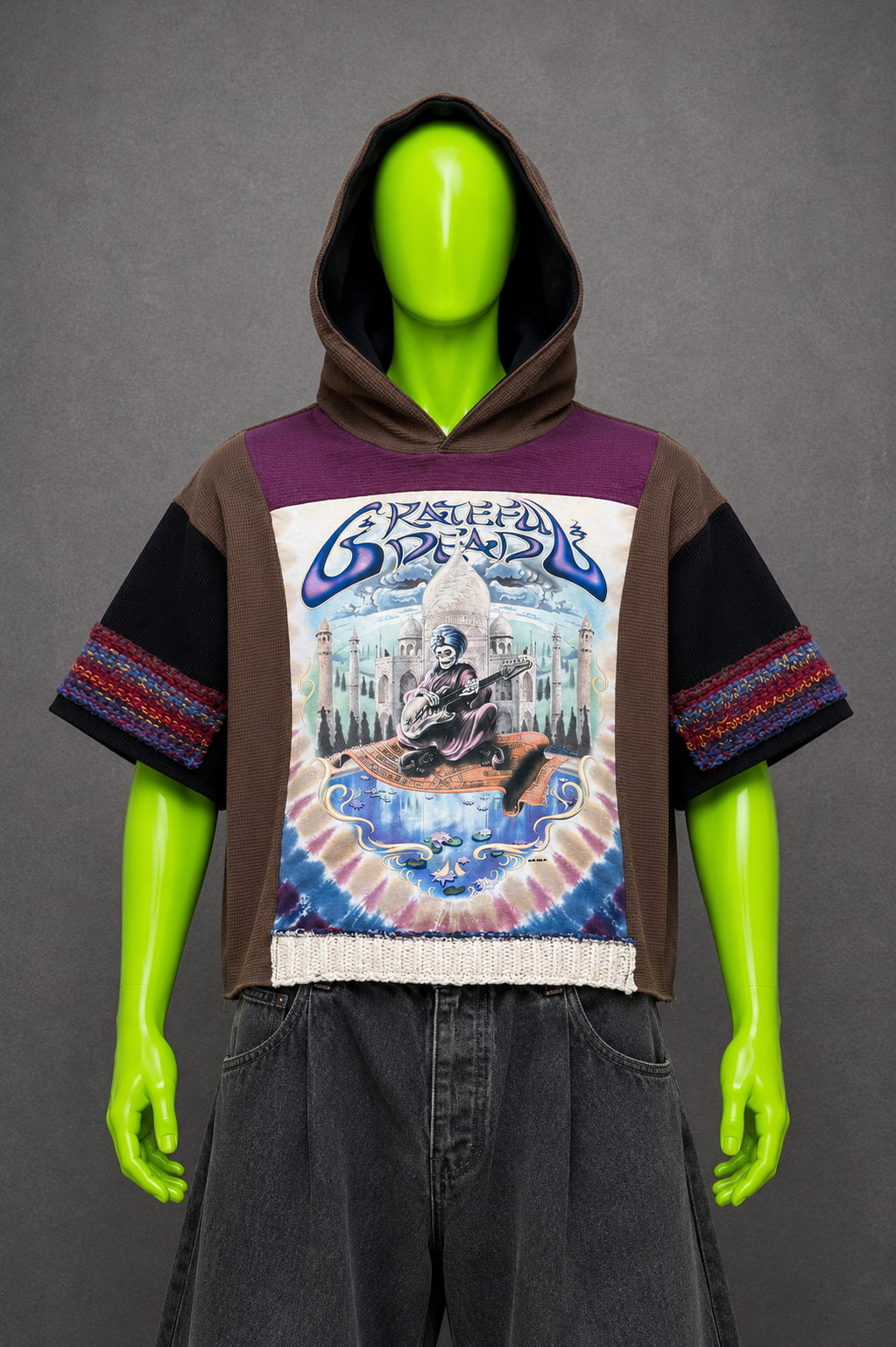 Grateful Dead Reworked Patchwork Hoodie – Hippie Streetwear | Y2K Alt | Unisex