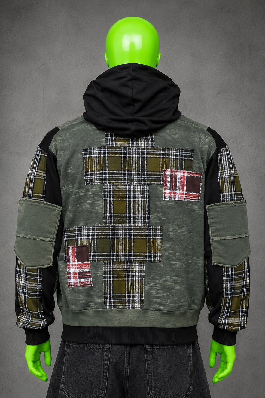 Green Day Upcycled Patchwork Hoodie – Distressed Indie Grunge Streetwear Unisex
