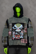 Green Day Upcycled Patchwork Hoodie – Distressed Indie Grunge Streetwear Unisex