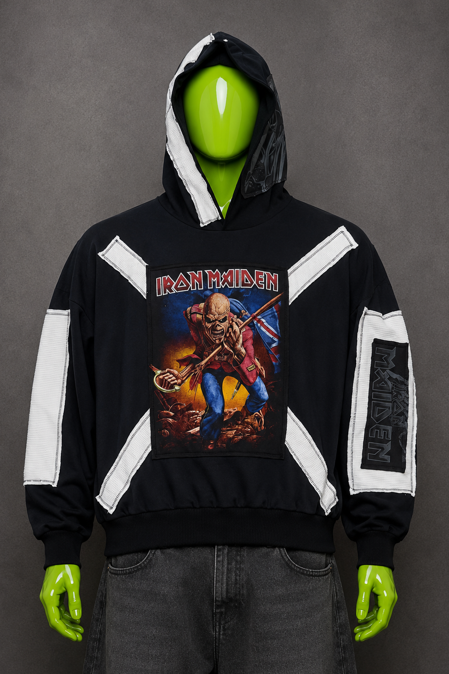 Iron Maiden Wings Distressed Hoodie – Metal Aesthetic | Reworked Streetwear Fit