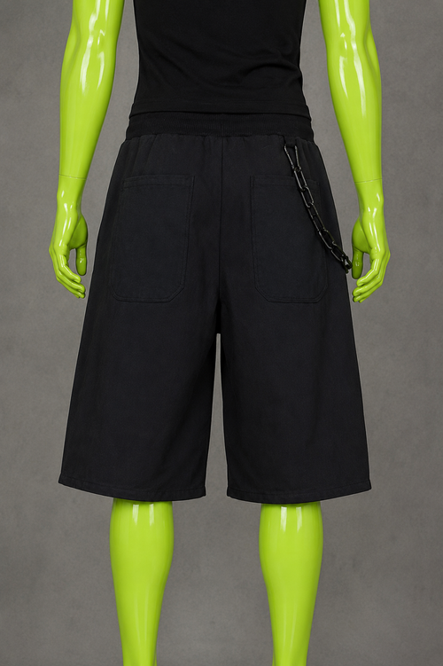 Black Upcycled Jorts Gothic Crosses | Indie Y2K Style | 90s Streetwear L-XXL