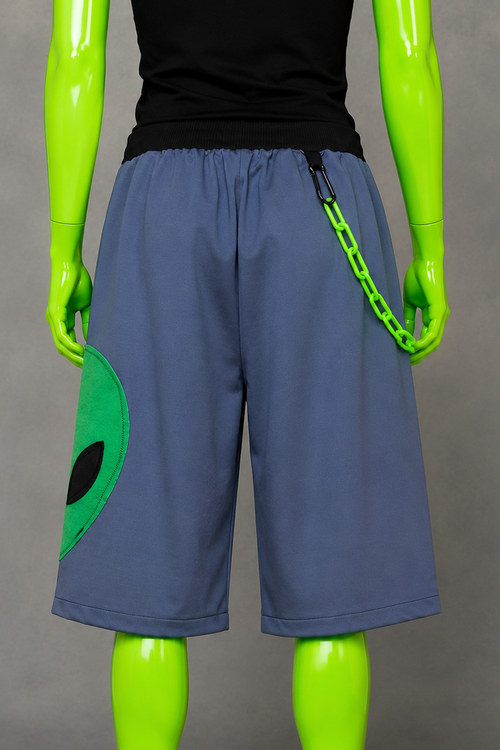Alien Blue Upcycled Jorts | Y2K Nostalgia Streetwear | Sci-Fi 2000s Style L-XXL