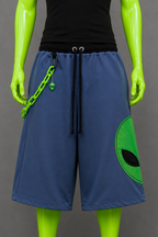 Alien Blue Upcycled Jorts | Y2K Nostalgia Streetwear | Sci-Fi 2000s Style L-XXL