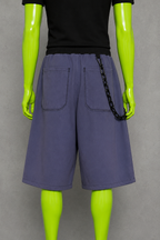 Blue Upcycled Jorts with Gothic Crosses | Indie Y2K Style | 90s Streetwear XS-M