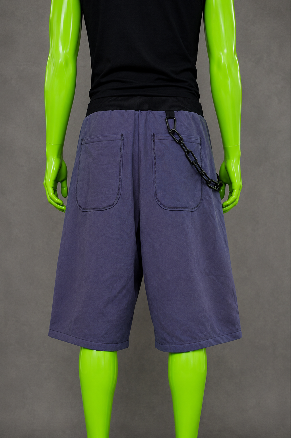 Blue Upcycled Jorts with Gothic Crosses | Indie Y2K Style | 90s Streetwear L-XXL