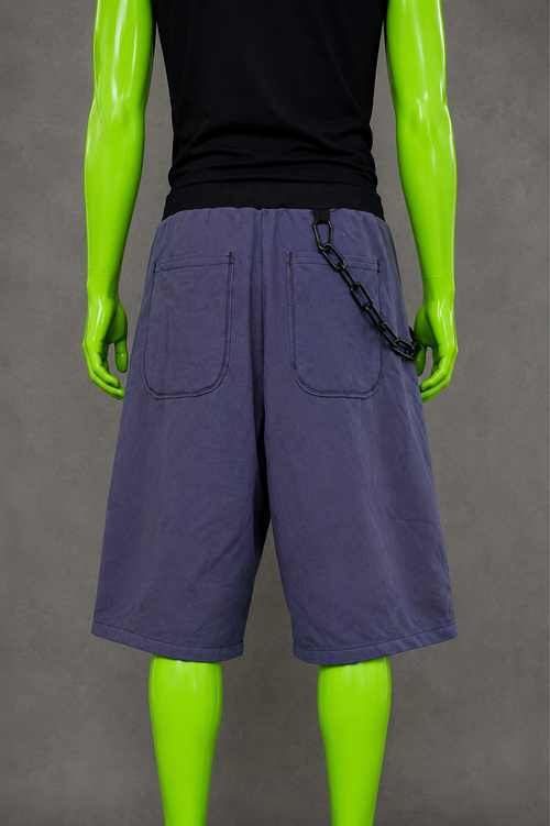 Blue Upcycled Jorts with Gothic Crosses | Indie Y2K Style | 90s Streetwear L-XXL