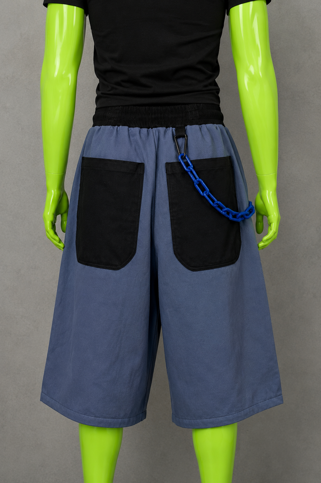 Blue Upcycled Jorts Dripping Skull Chain | Punk Y2K Style | 90s Streetwear XS-M