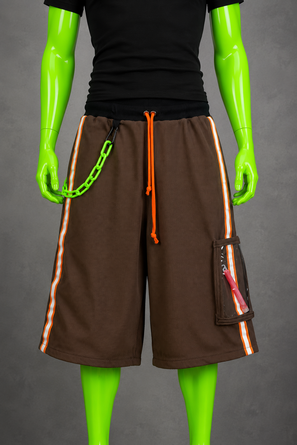 Orange Reflective Glow Stick Upcycled Jorts | Y2K Style | Rave Aesthetic L-XXL