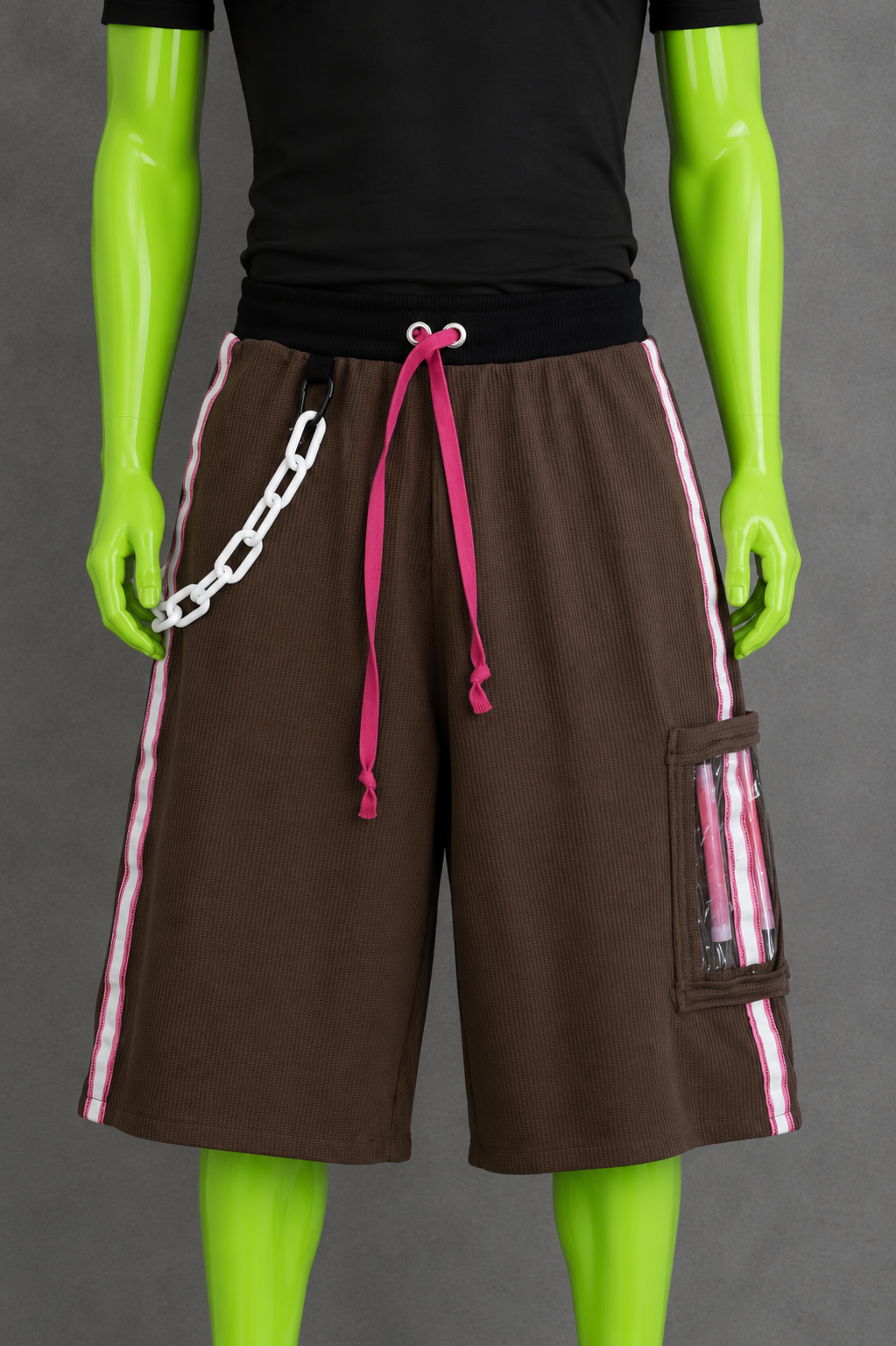 Pink Reflective Glow Stick Upcycled Jorts | Y2K Style | Rave Aesthetic XS-M