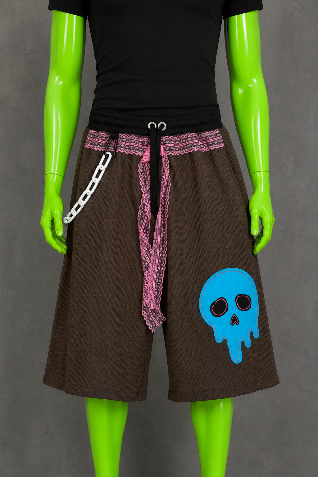 Pop Punk Drip Skull Upcycled Jorts –  Festival Grunge | Indie Streetwear | XS-M