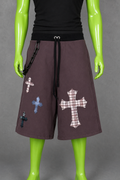 Gray Upcycled Jorts Gothic Crosses | Indie Y2K Style | 90s Streetwear L-XXL