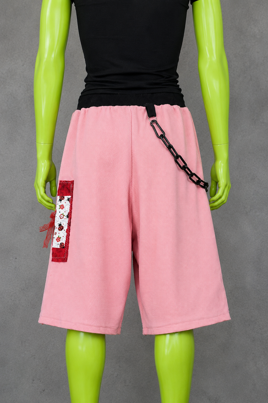 Ladybug Pink & Red Upcycled Jorts – Boho Streetwear | Y2K  | Festival Fit XS-M