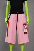 Ladybug Pink & Red Upcycled Jorts – Boho Streetwear | Y2K  | Festival Fit XS-M