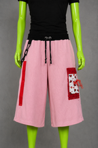 Ladybug Pink & Red Upcycled Jorts – Boho Streetwear | Y2K  | Festival Fit XS-M