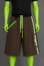 Green Reflective Glow Stick Upcycled Jorts | Y2K Style | Rave Aesthetic XS-M