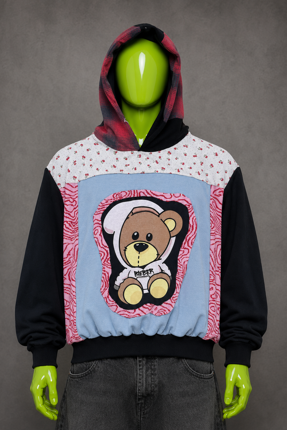 Justin Bieber Patchwork Hoodie – Y2K Streetwear | Indie Style | Reworked Unisex