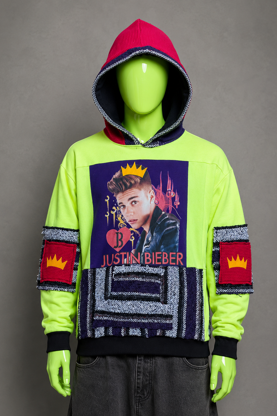 Justin Bieber Upcycled Patchwork Hoodie – Vintage Tee Streetwear | Y2K Grunge