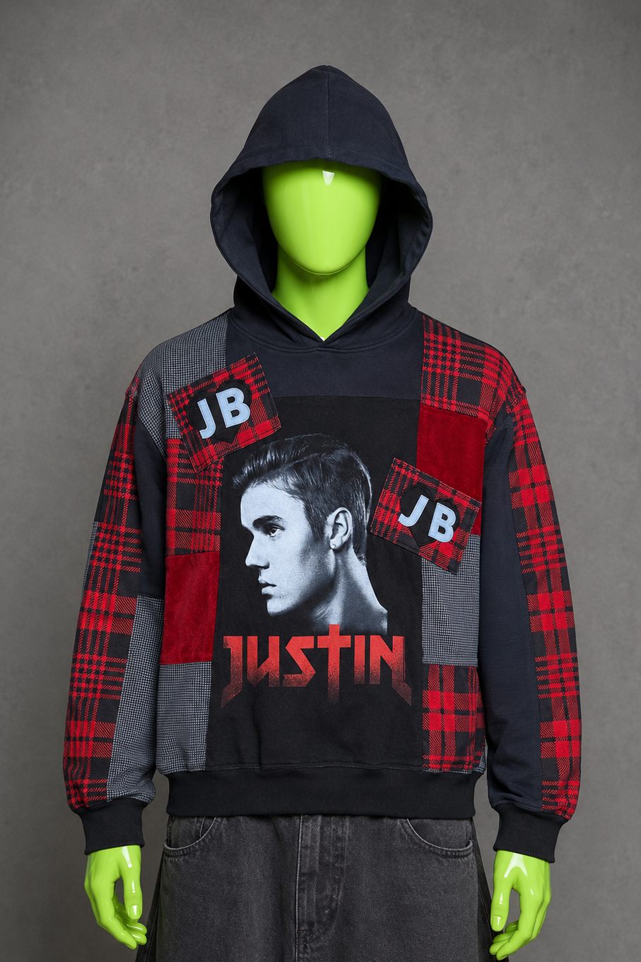 Justin Bieber Oversized Patchwork Hoodie – Y2K Vibes | 1of1 Streetwear | Unisex