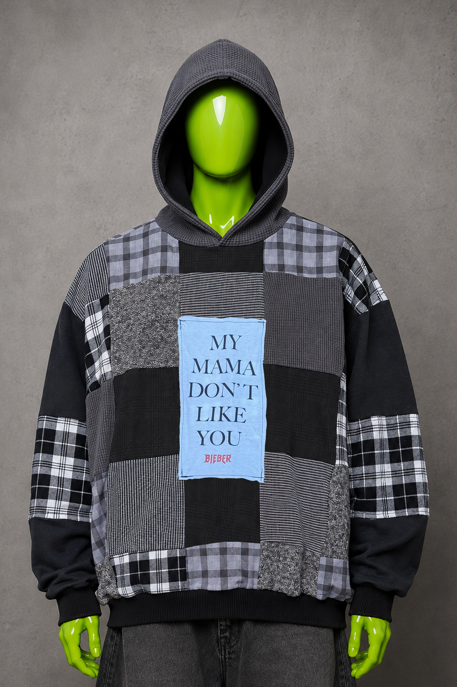 Justin Bieber Oversized Patchwork Hoodie – Y2K Vintage Streetwear 2000s Aesthtic