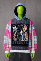Justin Bieber Plaid Patchwork Hoodie – 2000s Streetwear | Retro Y2K | Unisex