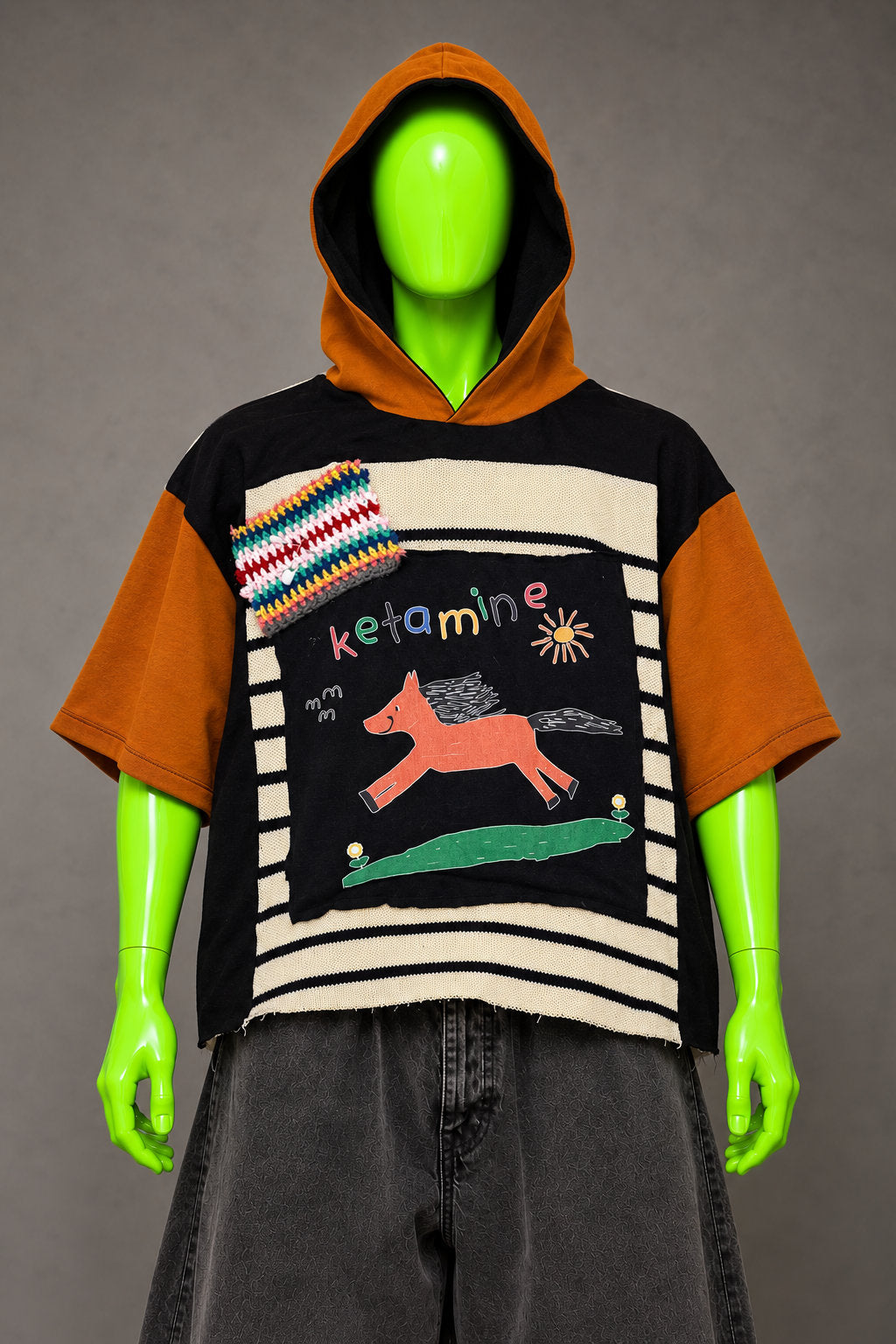 Ketamine Horse Humor Handmade Custom Reworked Hoodie | XL | 1 of 1 Streetwear | Cut & Sew