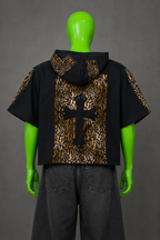 Leopard Stripe Gothic Cross Upcycled Hoodie – Reworked Streetwear | One of One