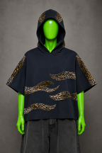 Leopard Stripe Gothic Cross Upcycled Hoodie – Reworked Streetwear | One of One